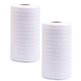 2 Pack 6 Inch Metallic Deco Poly Mesh Ribbon Wide Foil -White