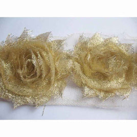 7 YARD Glitter  Shabby Chiffon Flower 2.5″- Gold