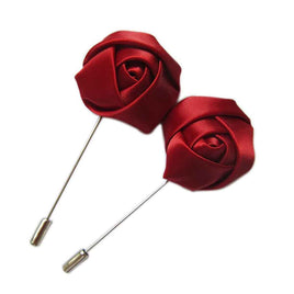 6pcs Satin Rose Lapel Pins,Men's Flower Boutonniere Pins - Dark Red