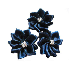 30pcs Satin Ribbon Flowers w/A+ Sewn Rhinestone - Navy