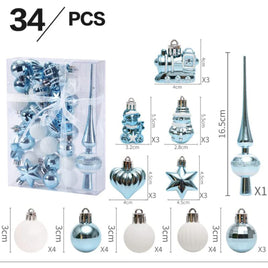 34 Pcs Assorted Cute Shatterproof Christmas Ball- Blue/White