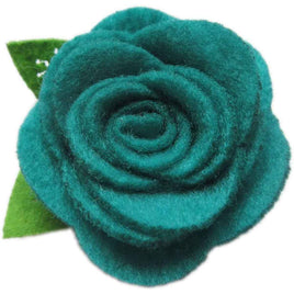 20 Felt Flower Rose2″ (Lime Green Leaf) - Teal