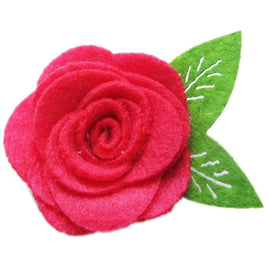 20 Felt Flower Rose2″ (Lime Green Leaf) - Hot Pink