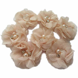 20 Chiffon Silk Flower Rhinestone Pearl 2" - Lt.Peach