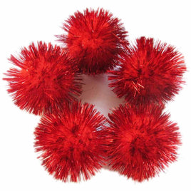 30pcs Glitter Tinsel Pom Balls 1.5" - Red