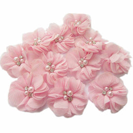 20 Chiffon Silk Flower Rhinestone Pearl 2" - Pale Pink