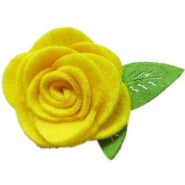 20 Felt Flower Rose2″ (Lime Green Leaf) - Yellow