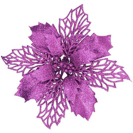 12pcs Glitter Poinsettia Flowers 6“-U PICK - Lavender