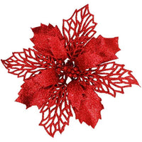 12pcs Glitter Poinsettia Flowers 6 Inch for Christmas Tree Ornaments Christmas Decorations-U Pick