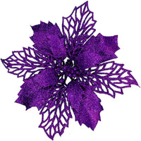 12pcs Glitter Poinsettia Flowers 6 Inch for Christmas Tree Ornaments Christmas Decorations-U Pick