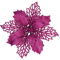 12pcs Glitter Poinsettia Flowers 6 Inch for Christmas Tree Ornaments Christmas Decorations-U Pick