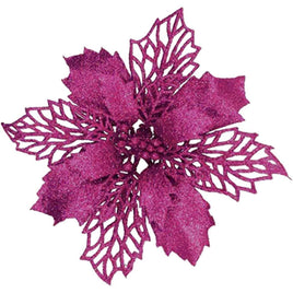 12pcs Glitter Poinsettia Flowers 6“-U PICK - Hot Pink