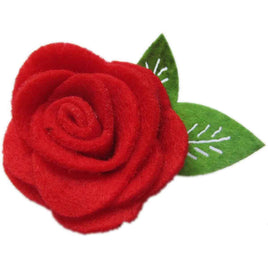 20 Felt Flower Rose2″ (Lime Green Leaf) - Red