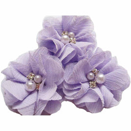 20 Chiffon Silk Flower Rhinestone Pearl 2" - Lavender