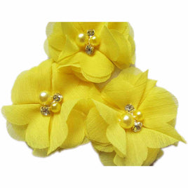 20 Chiffon Silk Flower Rhinestone Pearl 2" - Candy Yellow