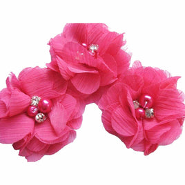 20 Chiffon Silk Flower Rhinestone Pearl 2" - Hot Pink