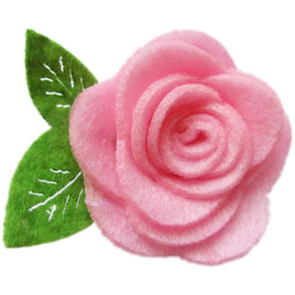 20 Felt Flower Rose2″ (Lime Green Leaf) - Pink