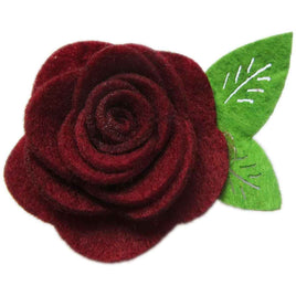 20 Felt Flower Rose2″ (Lime Green Leaf) - Burgundy