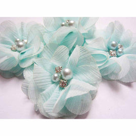 20 Chiffon Silk Flower Rhinestone Pearl 2" - Lt.Mint