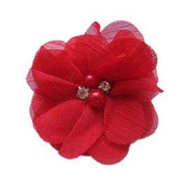 15pcs Sewn Winkle Chiffon Flower Rhinestone 3" - Red