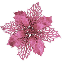 12pcs Glitter Poinsettia Flowers 6 Inch for Christmas Tree Ornaments Christmas Decorations-U Pick