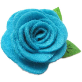 20 Felt Flower Rose2″ (Lime Green Leaf) - Turquoise