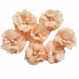 20 Chiffon Silk Flower Rhinestone Pearl 2" - Peach