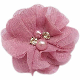 20 Chiffon Silk Flower Rhinestone Pearl 2" - Dusty Pink