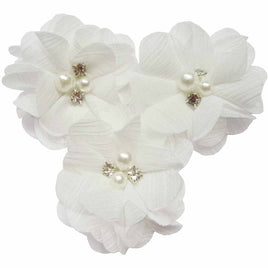 20 Chiffon Silk Flower Rhinestone Pearl 2" - Off White