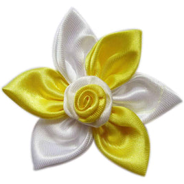 20 Satin Flower w/Rose 2" - Yellow/White