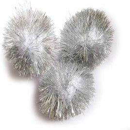 15pcs Glitter Tinsel Pom Balls 2 Inch - White/Silver Tinsel