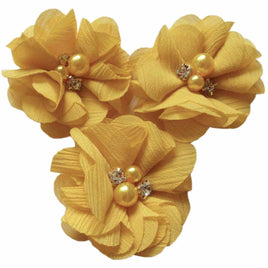 20 Chiffon Silk Flower Rhinestone Pearl 2" - Bright Yellow