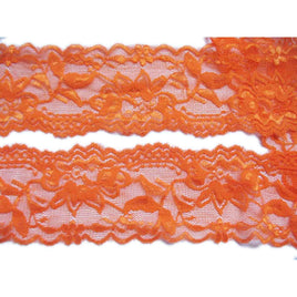 One Roll 50y Elastic Lace Trim 2.25" - Orange