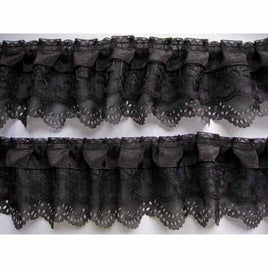 15y Chiffon Ruffle Lace Trim 3" wide - Black