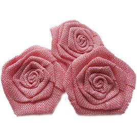 12pcs Burlap Roses Fabric Flowers 2.25" - Pink