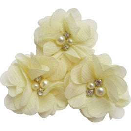 20 Chiffon Silk Flower Rhinestone Pearl 2" - Cream