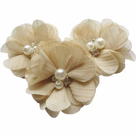 20 Chiffon Silk Flower Rhinestone Pearl 2" - Beige