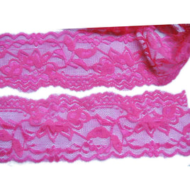 One Roll 50y Elastic Lace Trim 2.25" - Hot Pink