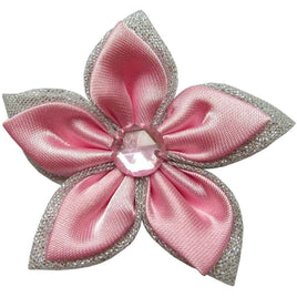 20 Satin Flower Rhinestone 2" - Glitter Silver/Pink