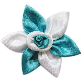 20 Satin Flower w/Rose 2" - Turquoise/White