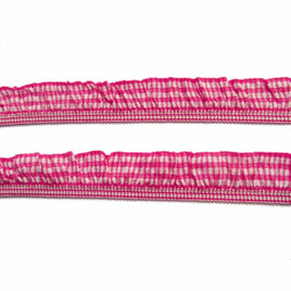 15 Yards Gingham Ruffle Elastic Ribbon Trim,3/4" Wide - Hot Pink