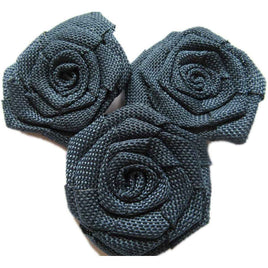 12pcs Burlap Roses Fabric Flowers 3" - Navy