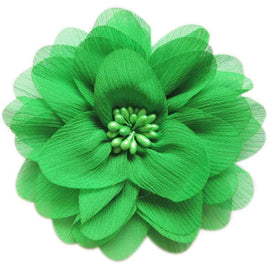 5pcs Large 4" Chiffon Beads 4D Flower - Green