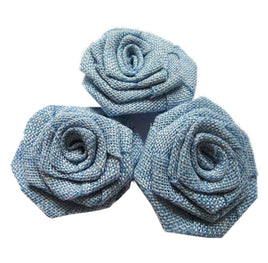 12pcs Burlap Roses Fabric Flowers 3" - Blue