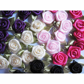 100 pcs Satin Ribbon Rose w/ Leaf - Mix