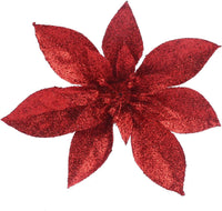 12 Glitter Poinsettia Flowers 6 Inch for Christmas Tree-U PCIK