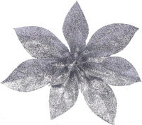 12 Glitter Poinsettia Flowers 6 Inch for Christmas Tree-U PCIK