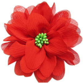 5pcs Large 4" Chiffon Beads 4D Flower - Red