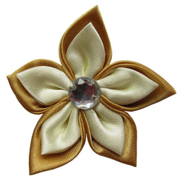 20 Satin Flower Rhinestone 2" - Tan/Ivory