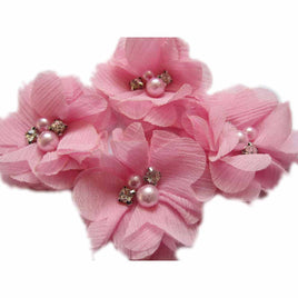 20 Chiffon Silk Flower Rhinestone Pearl 2" - Pink